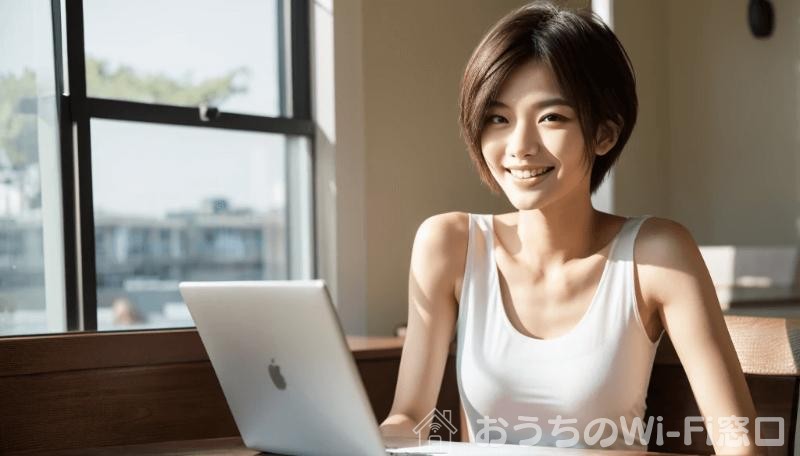 ノートPCでインタネット検索する若い女性