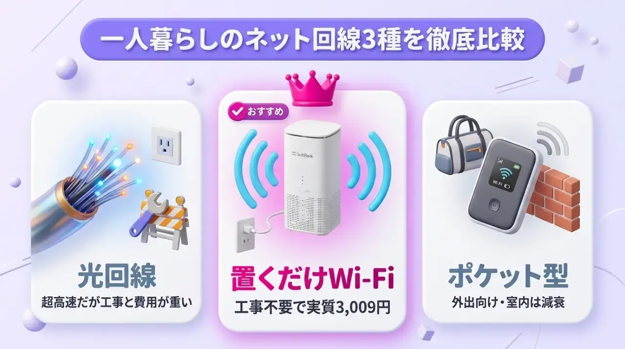 回線種類別の料金相場と一人暮らしに適した回線の特徴を比較