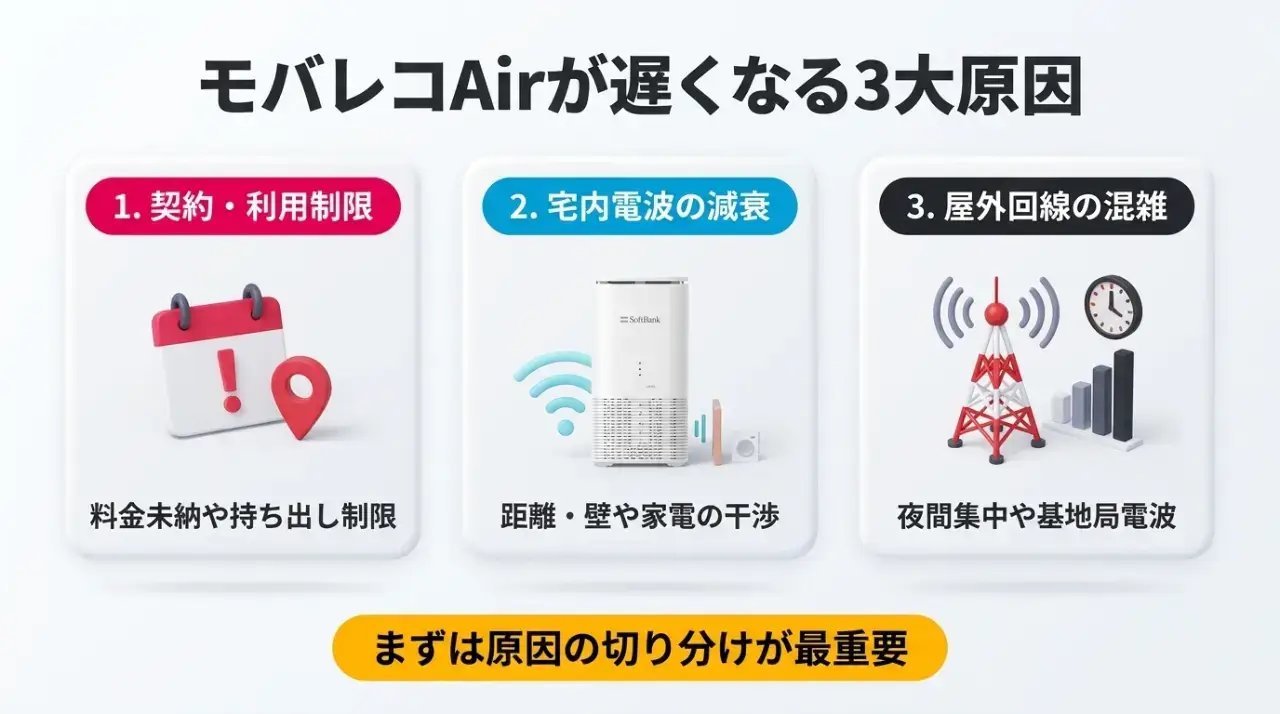 モバレコAirの通信速度が急に遅くなる8つの原因