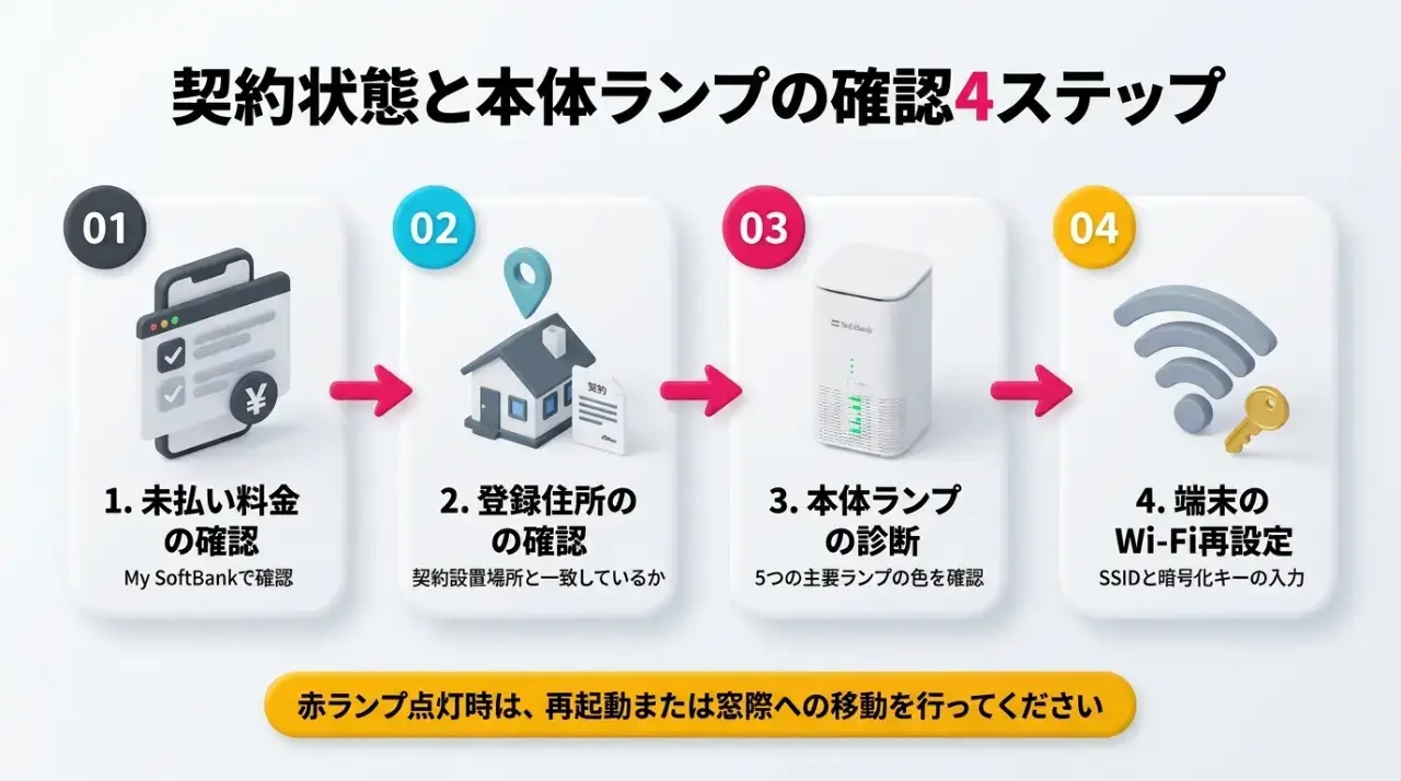 契約状況と本体ステータスランプの確認手順