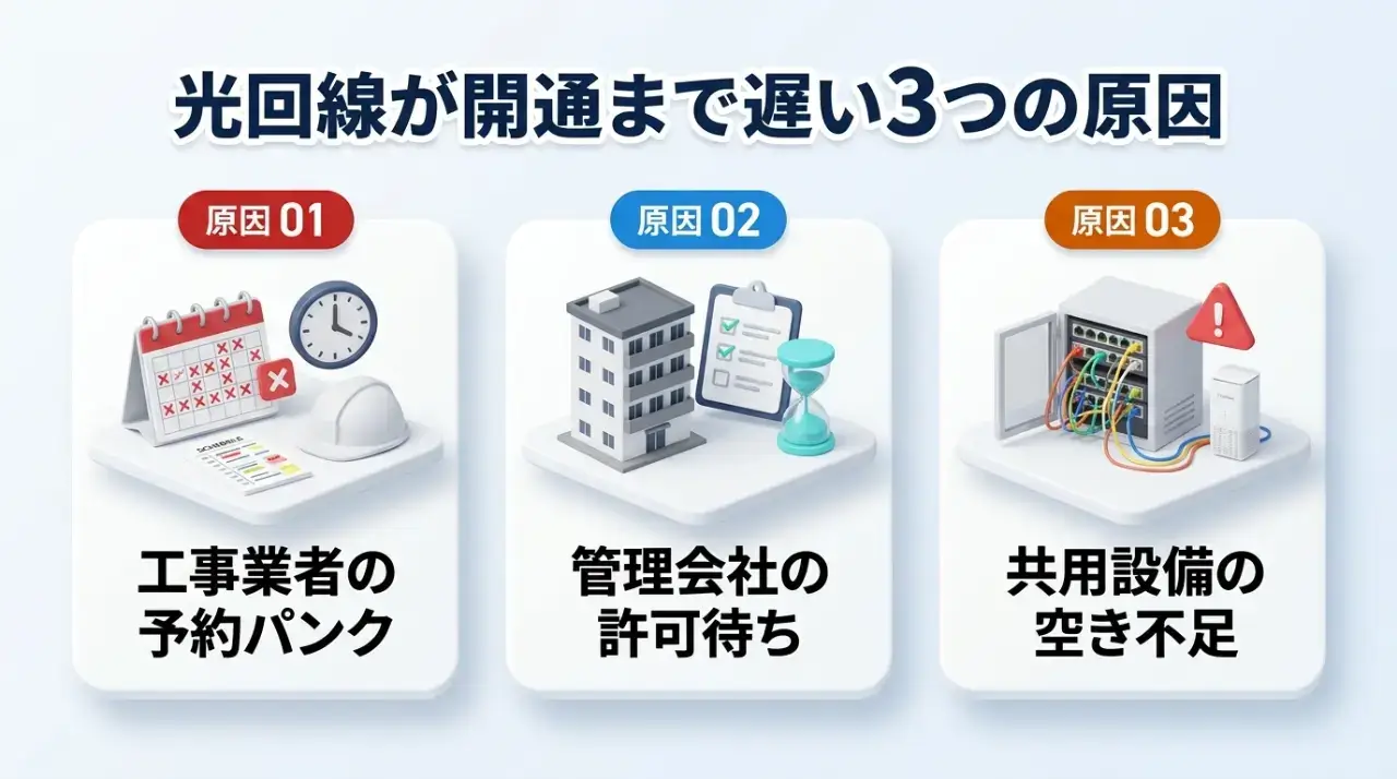 なぜ光回線は開通まで遅い？待たされる3つの根本原因
