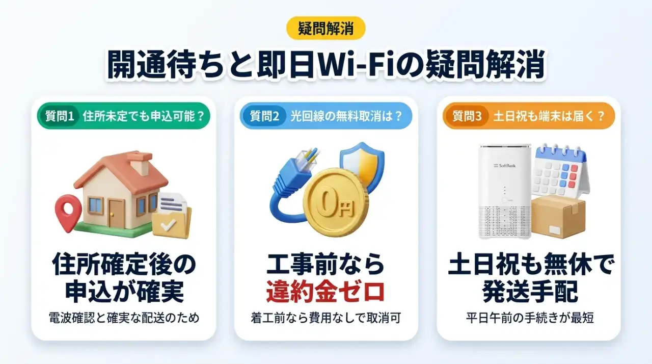 光回線の開通待ちと即日Wi-Fiに関するよくある質問