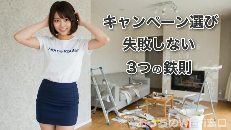 自宅でのDIYで失敗した若い日本人女性が"Home Router"のロゴ付きTシャツを着ている