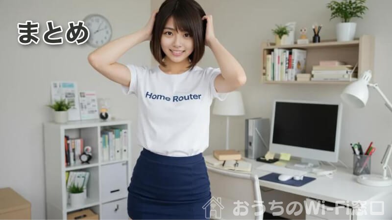 自宅でのDIYで失敗した若い日本人女性が"Home Router"のロゴ付きTシャツを着ている