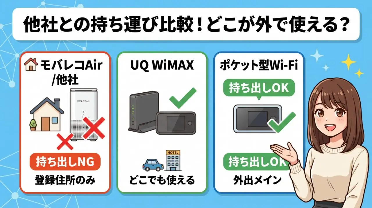 他社ホームルーター・モバイルWi-Fiとの持ち運び比較