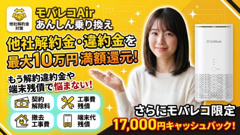 モバレコAirのあんしん乗り換え！他社解約金の還元手続きガイド 