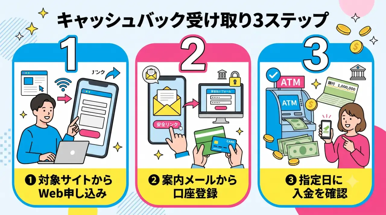 キャッシュバック受け取り方法を3ステップでやさしく解説