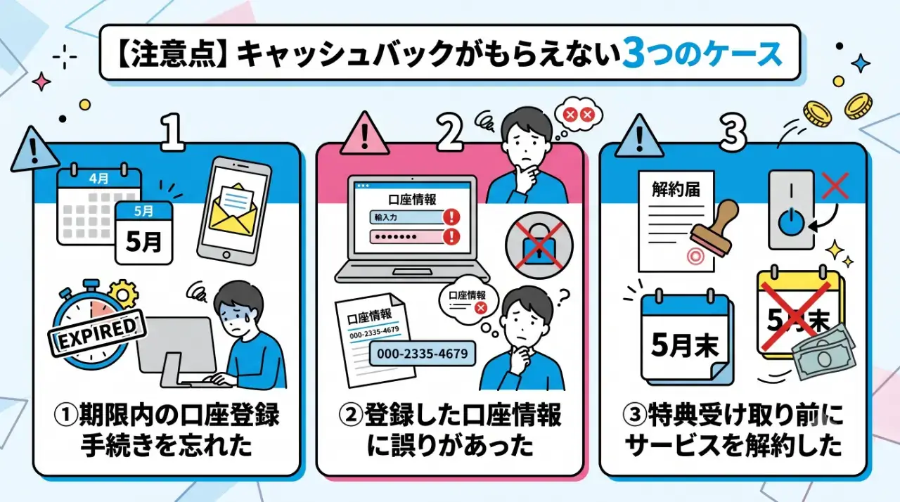 【注意点】キャッシュバックがもらえない3つのケース