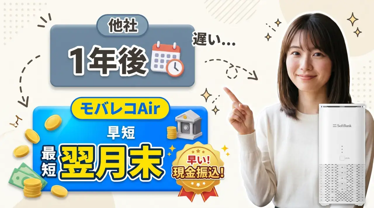 結論｜モバレコAirのキャッシュバックは最短翌月末に振込