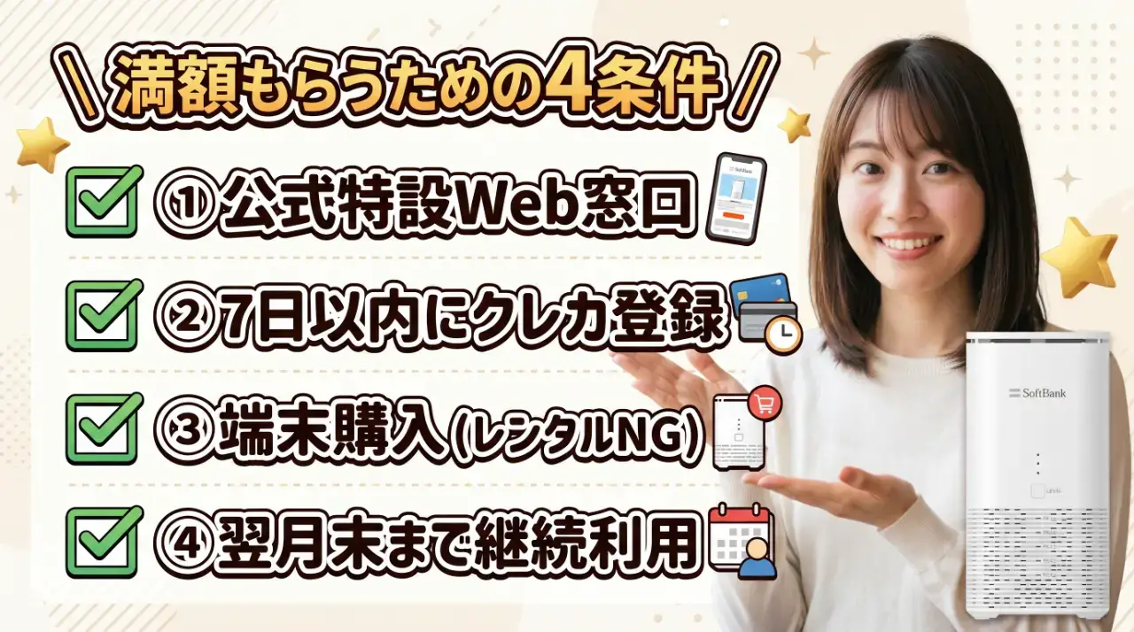 キャッシュバックを確実に満額受け取るための必須適用条件