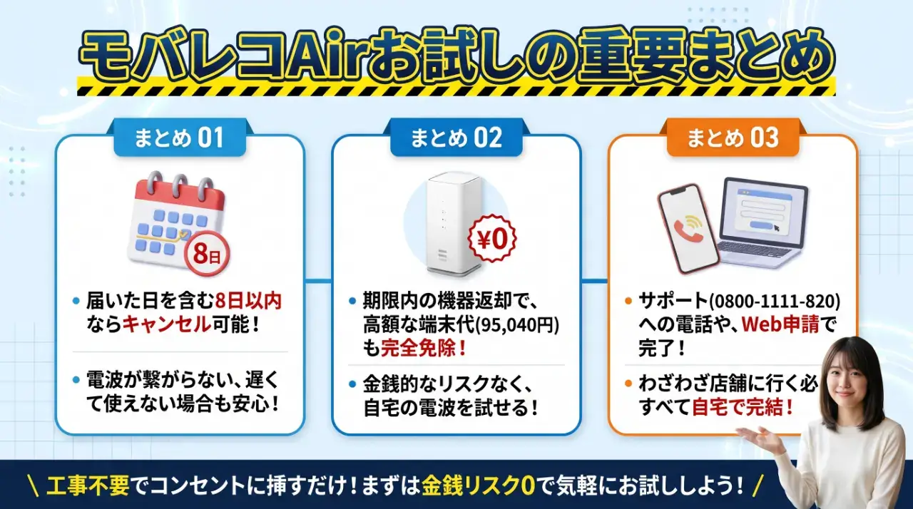 まとめ|モバレコAirは8日間お試し可能!安心して始めよう
