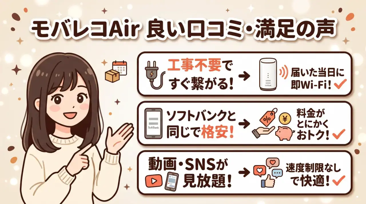 SNSで見かけるモバレコAirの良い口コミと満足の声