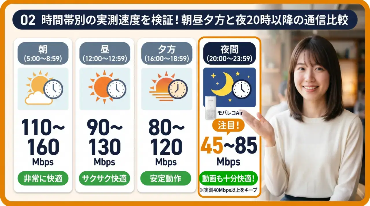 時間帯別の実測速度を検証!朝昼夕方と夜20時以降の通信比較