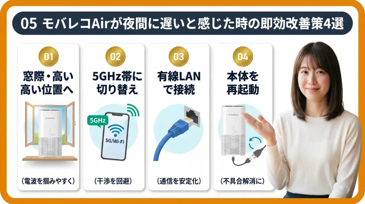モバレコAirが夜間に遅いと感じた時の即効改善策4選