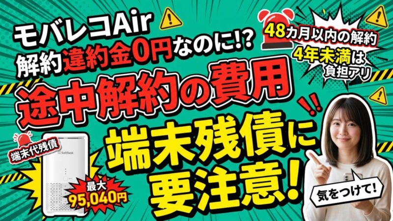 モバレコAirの端末代残債に注意！途中解約時の費用を解説 
