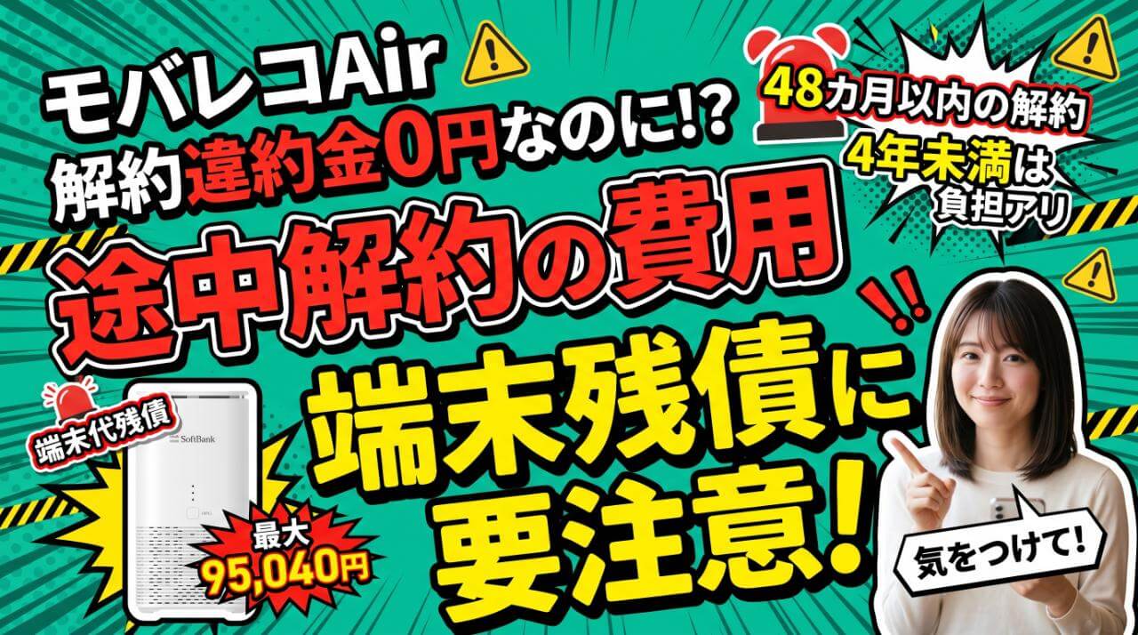 モバレコAirの端末代残債に注意！途中解約時の費用を解説