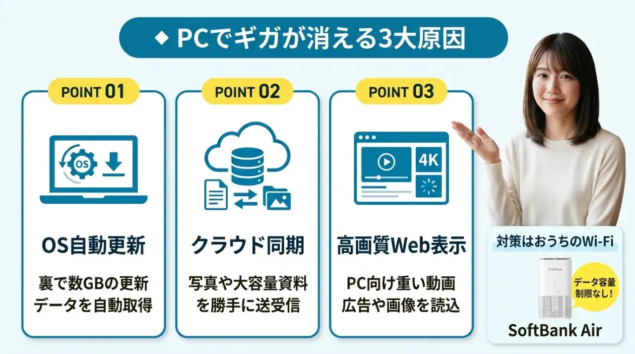 なぜ一瞬で消える？PCテザリングで通信量が増える3大原因