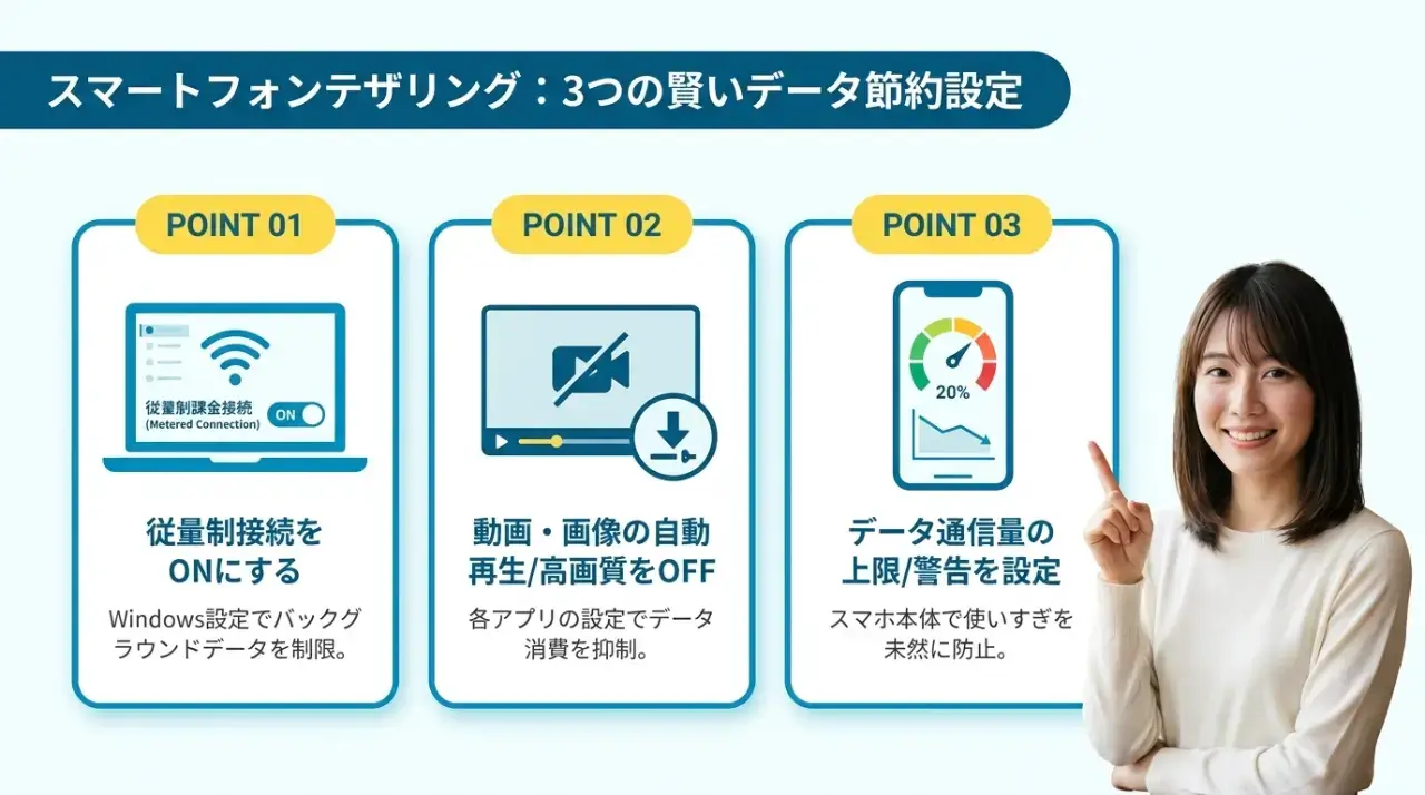 今すぐできるテザリング節約術！無駄なデータ消費を抑える設定