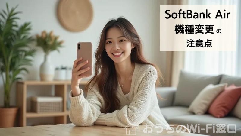 バルコニーで、ソフトバンクエアーのWi-Fiを使って、スマートフォンでハンズフリー通話をしている女性