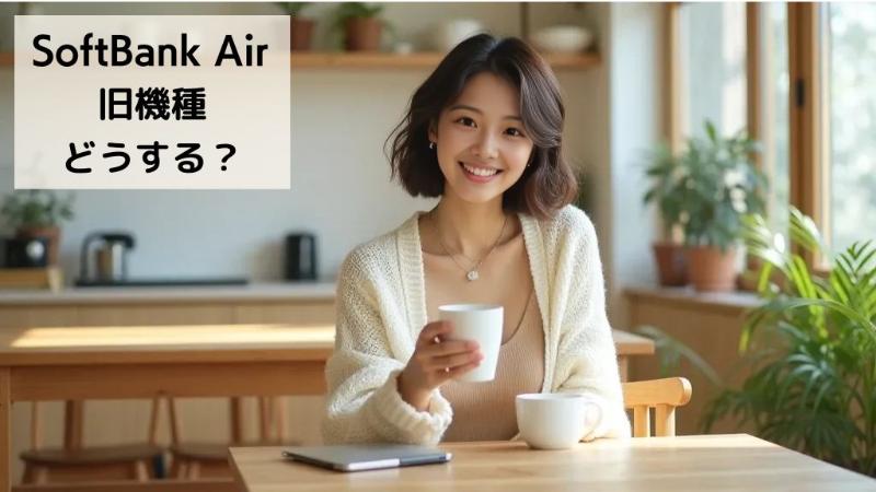ダイニングテーブルで、ソフトバンクエアーのWi-Fiを使って、スマートフォンでハンズフリー通話をしている女性