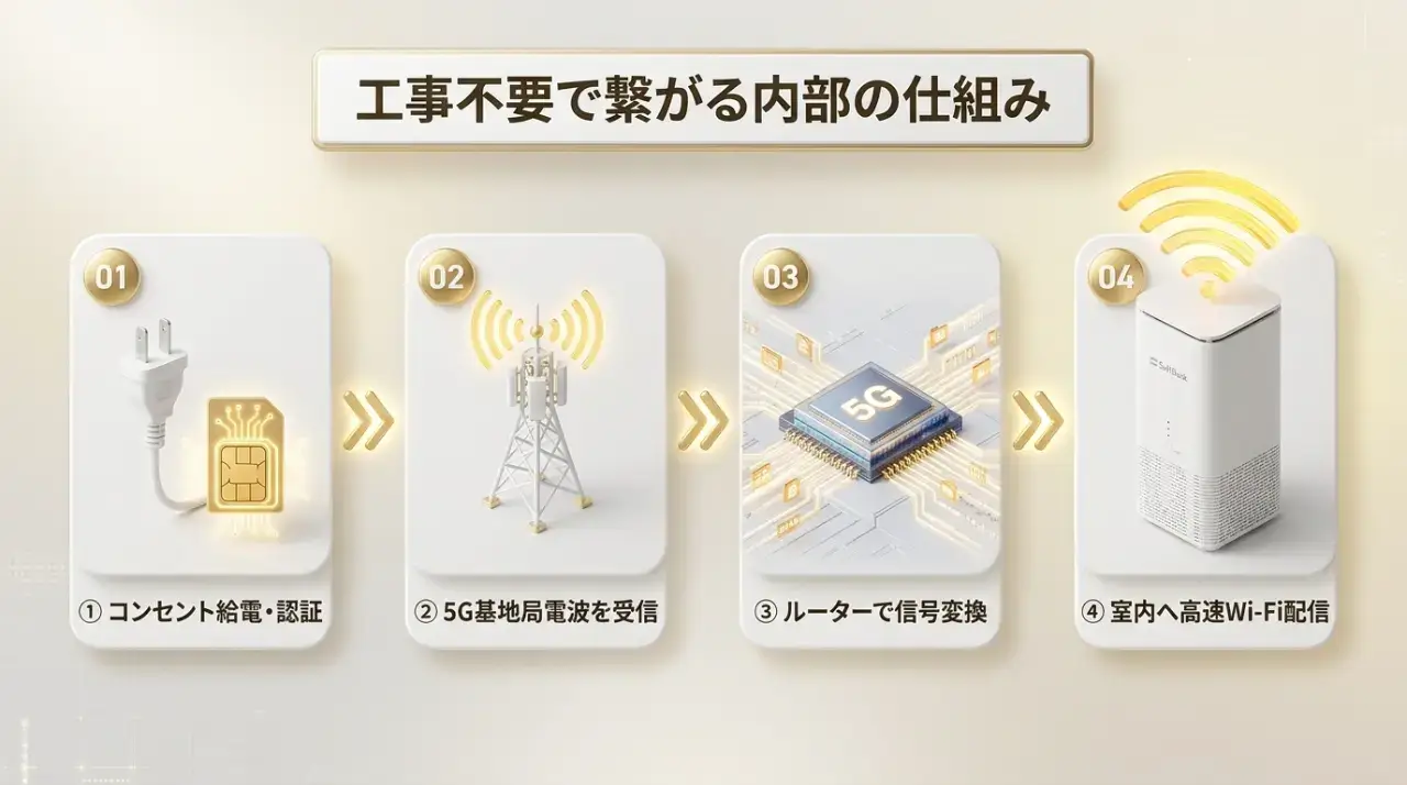 なぜ工事不要で繋がる？ホームルーター内部の4大通信ステップ