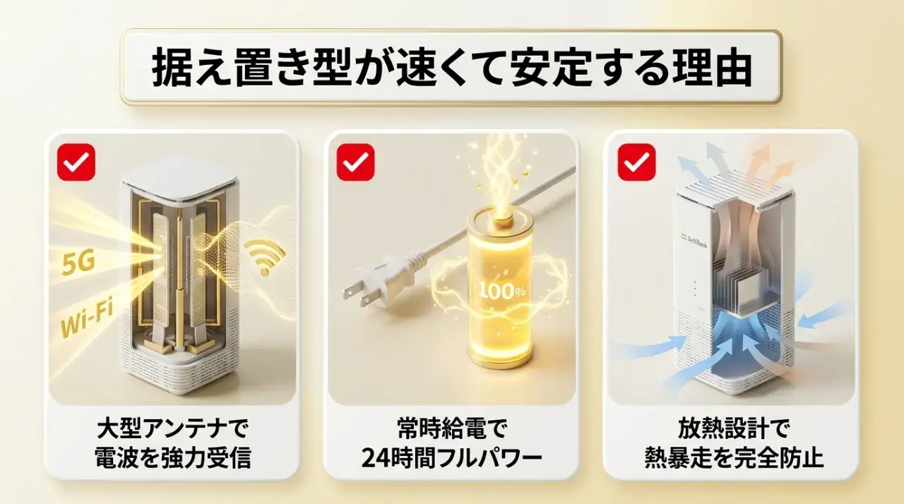 スマホと同じ電波なのになぜ速い？据え置き型ならではの強み