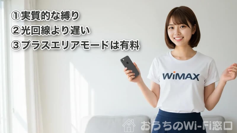 リビングでWiMAXのWi-Fiを使ってインターネットを楽しでいる若い女性